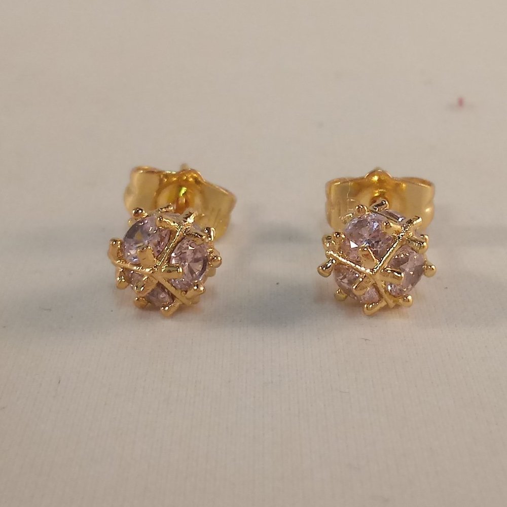 18K Yellow Gold Plated Mystical Magic Ball Pink Diamond Zircon Stud Earrings